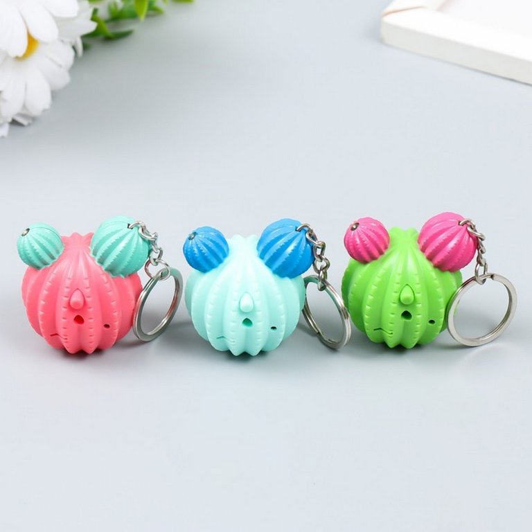 Брелок-фонарик кричалка "Круглый кактус" 4х3,5 см, МИКС