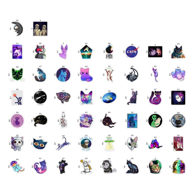 Набор наклеек  9 листов "Космические коты" (50 шт) Nalepking