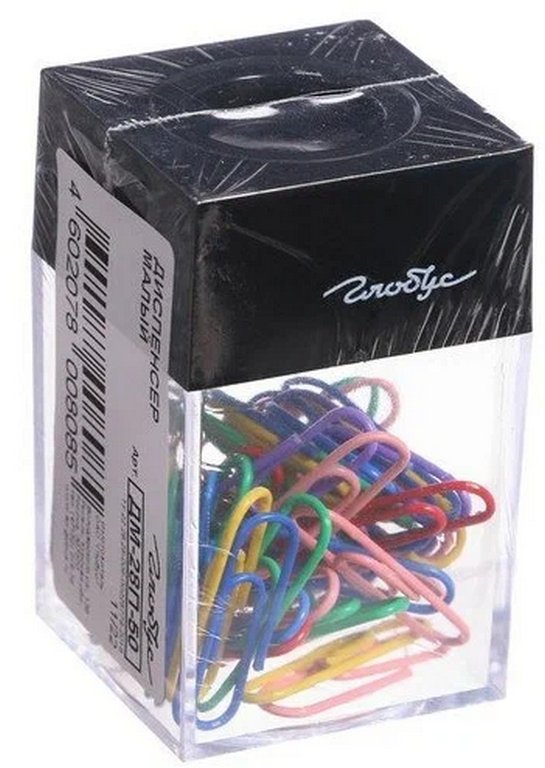 Диспенсер для скрепок магнитный + 50 цветных скрепок, цвет прозрачный ДМ-28П-50 GLOBUS