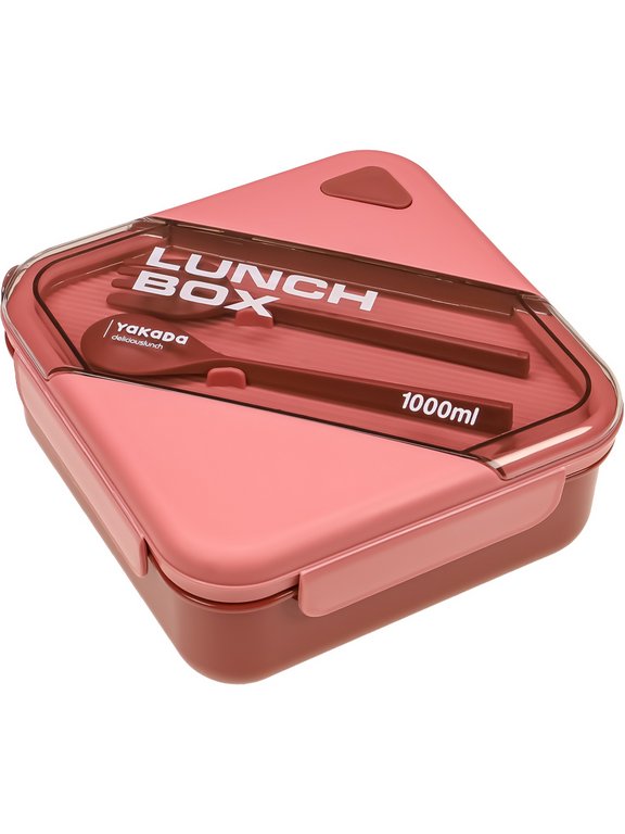 Ланч-бокс 1000 мл (с приборами, два отделения) розовый "Классический"