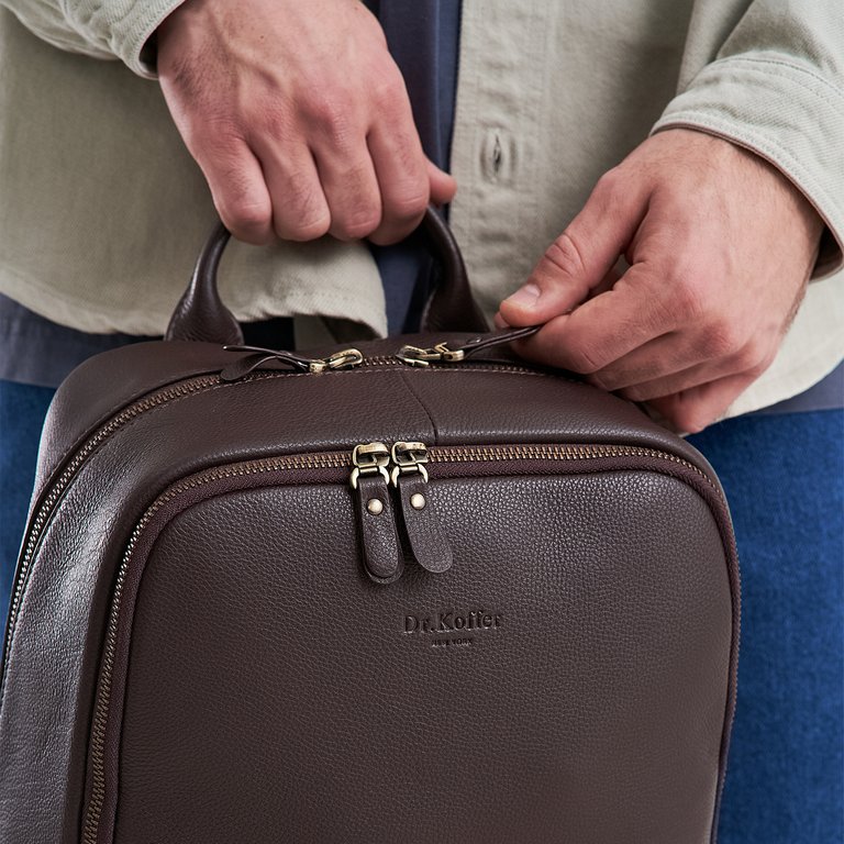 Рюкзак молодежный мужской  Dr.Koffer натуральная кожа 39*29*14см, темно-коричневый