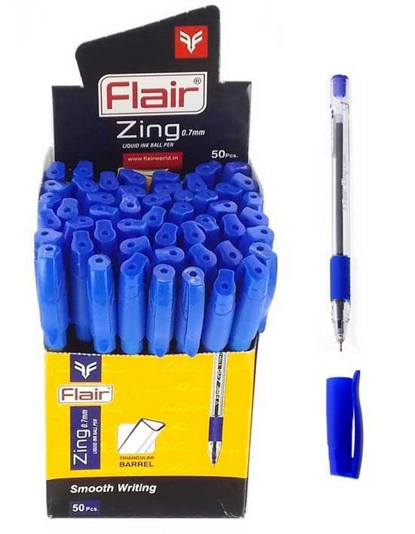 Ручка шариковая масляная Flair "ZING" трехгран., резин.упор 0,7мм синяя (линия 0,35мм) игольч.