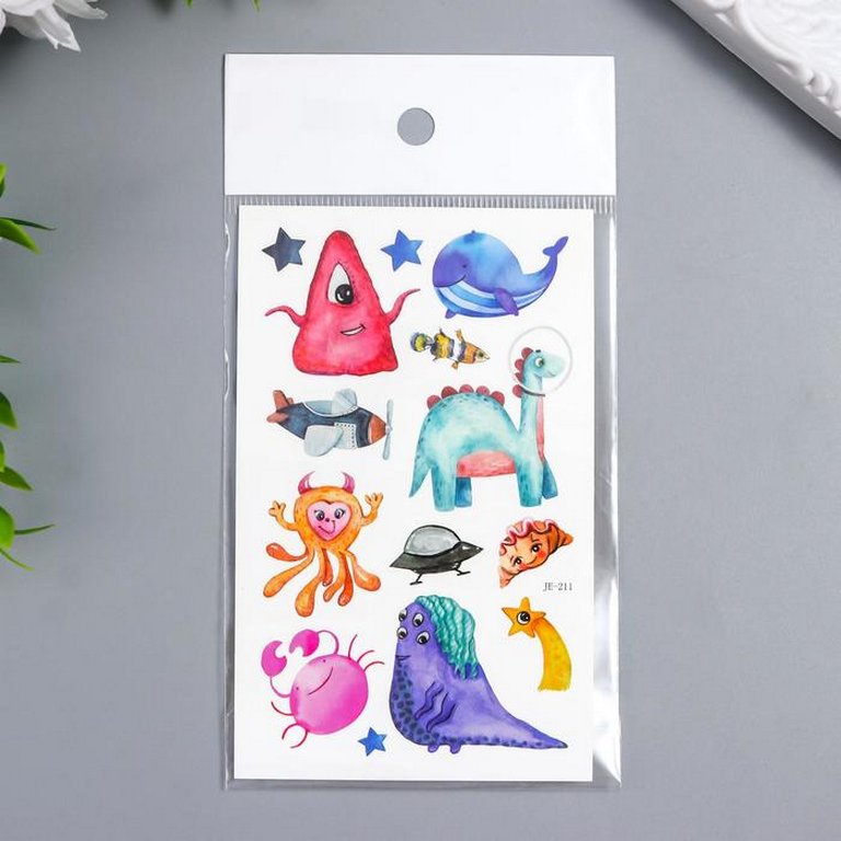 Наклейка-тату "Звери в космосе" МИКС 12х7,5 см