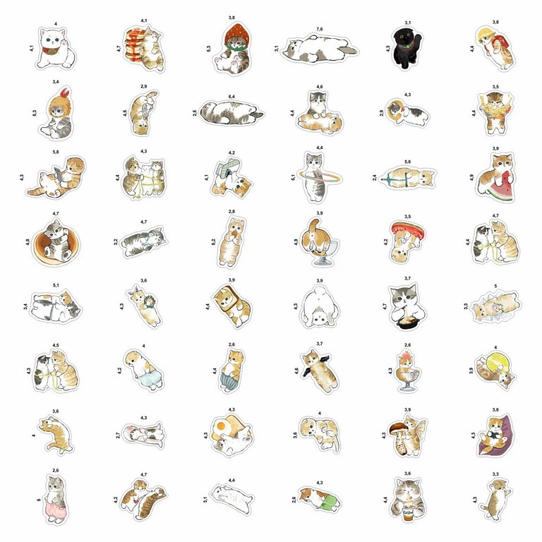 Набор наклеек  9 листов "Кавайные коты №1" (48 шт) Nalepking