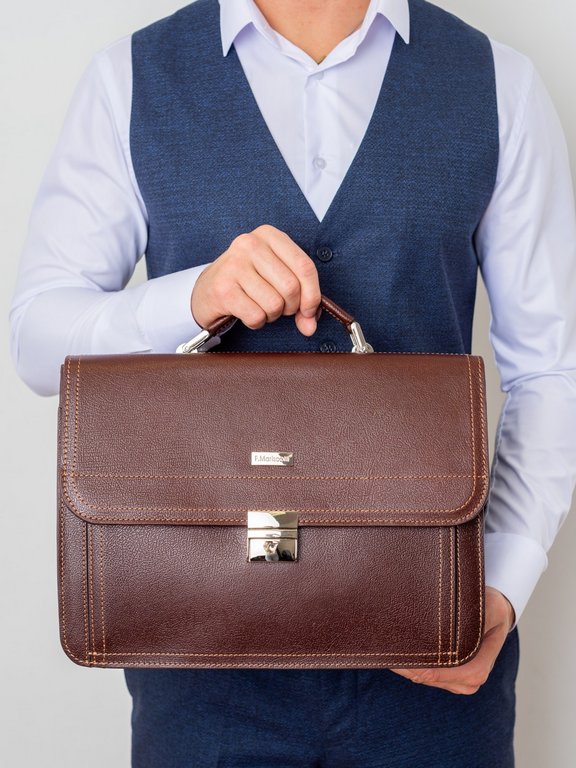 Портфель Franchesco Mariscotti 36*27*9 см, нат. кожа, коричневый