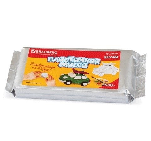 Глина для лепки самозатвердевающая  500 гр белая Brauberg