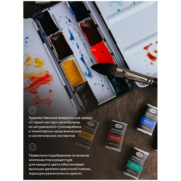 Краски акварельные художественные 36 цв. ГАММА "Старый Мастер" в кюветах по 2,6мл