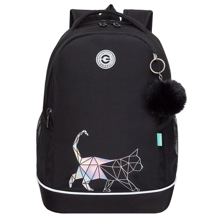 Рюкзак школьный для девочки Grizzly 28*38*18 см, черный