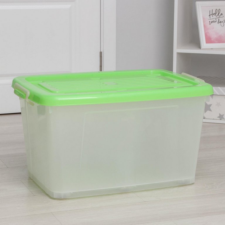Контейнер для хранения, 75 л. 700х500х380 мм Darel Box пластиковый с крышкой, прозрачный/мятный