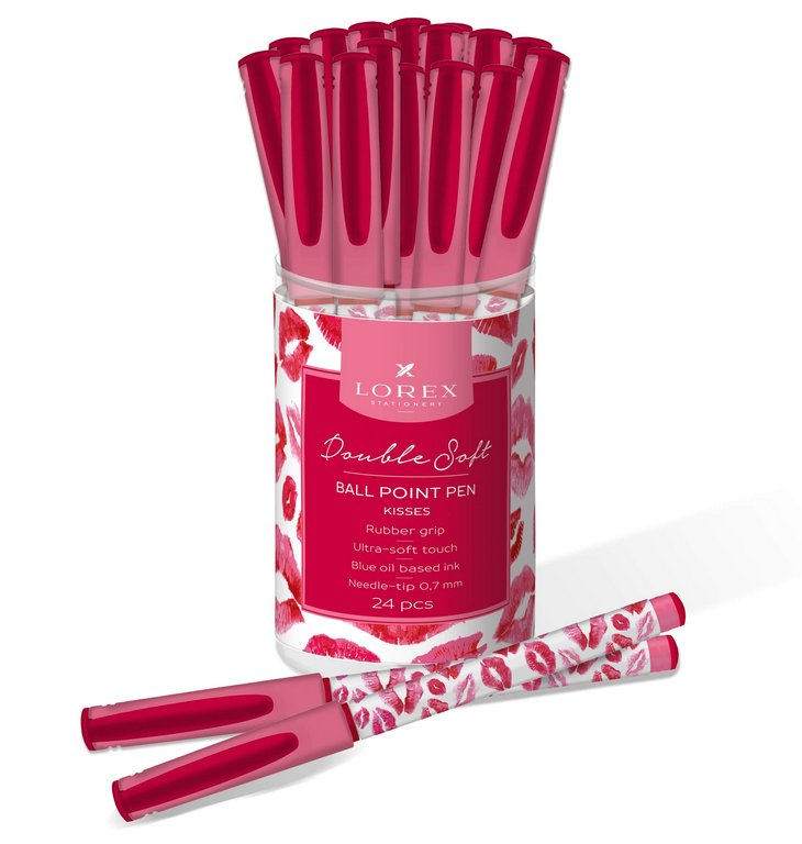 Ручка шариковая с рис. масляная LOREX "KISSES Double Soft Grip" синяя (ст.136мм, лин.0,7)