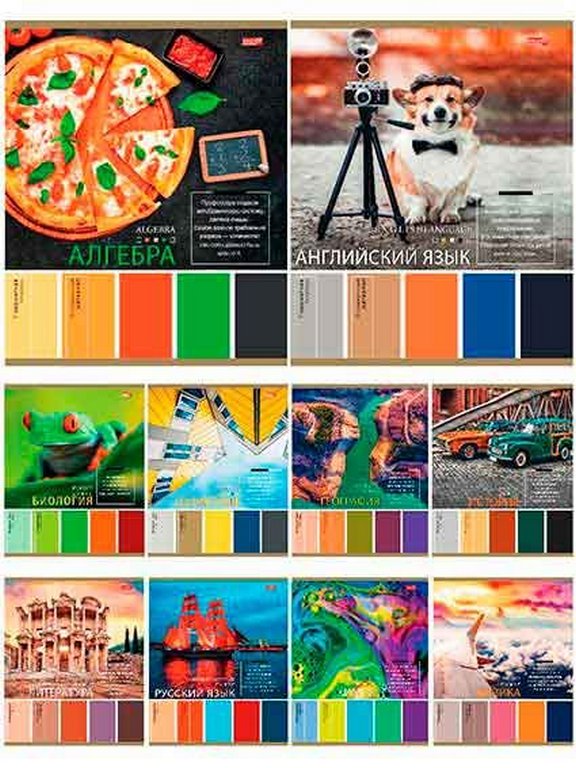 Тетради в наборе 36 лист (10шт/уп предм.тетрадей) А5 на скрепке, со справ. мат-ом "PANTONE"