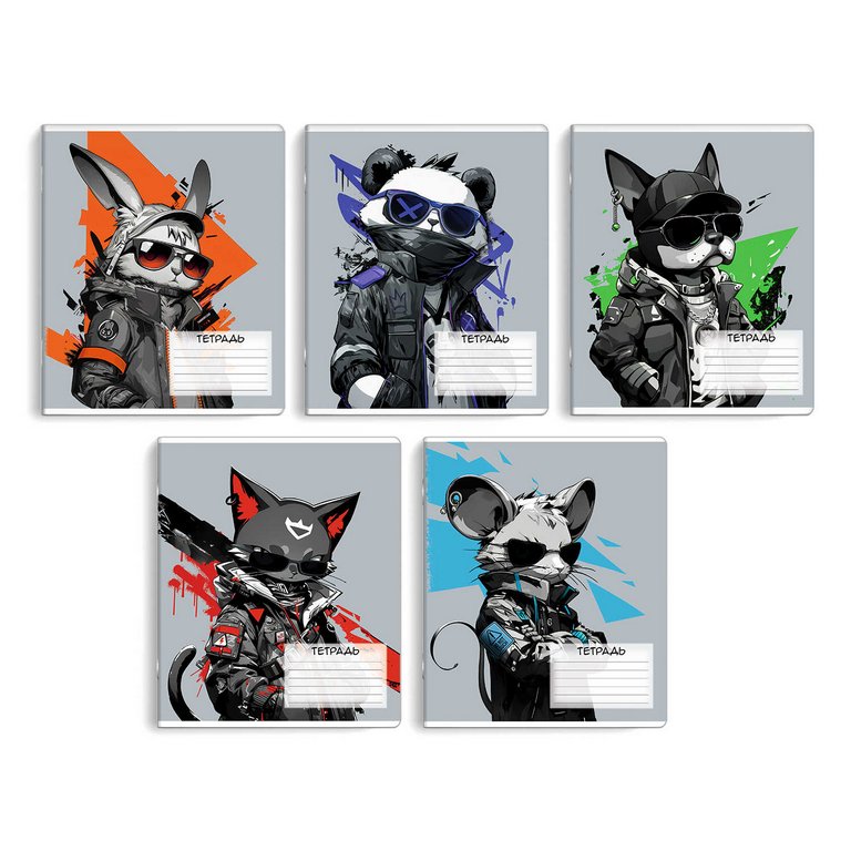 Тетрадь 12 лист лин. А5+ "Крутые зверята" ассорти