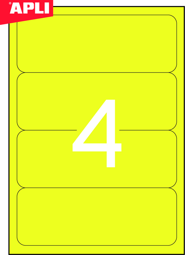 Этикетки самоклеящиеся А4 190*61, 4 этикетки, скруглен. края, желтые, Apli