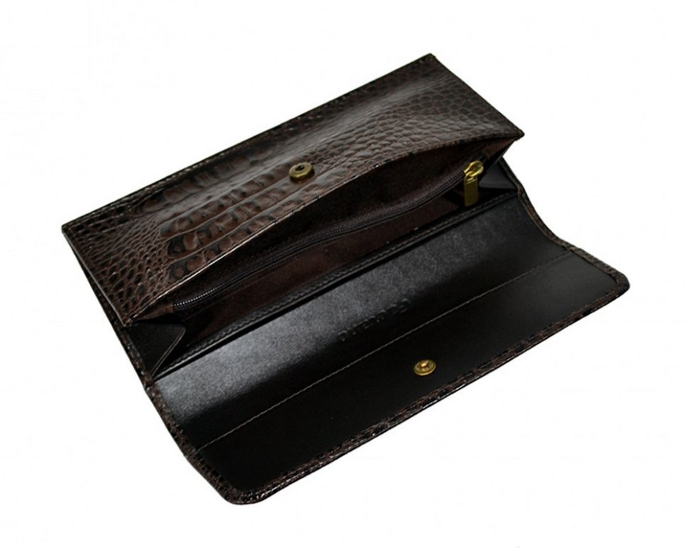 Портмоне Faetano "Кроко" большое женское, нат. кожа, коричневое