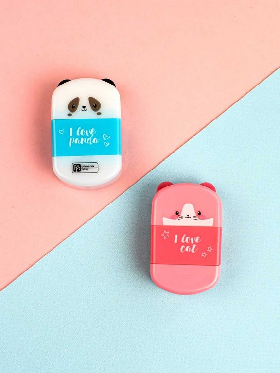 Точилка с контейнером Феникс+ "Кот и панда" с ластиком, ассорти