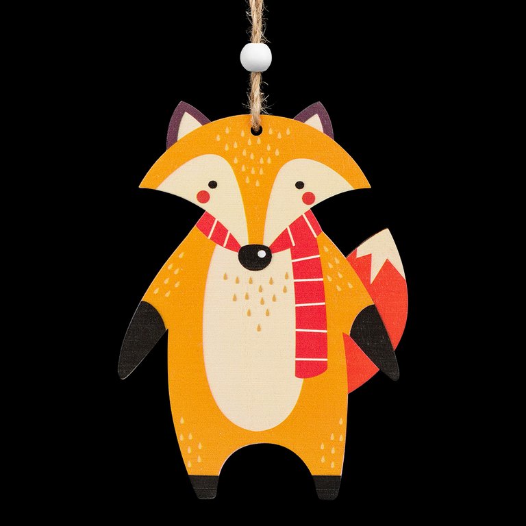 Украшение елочное из дерева "Лиса на прогулке" 11 см