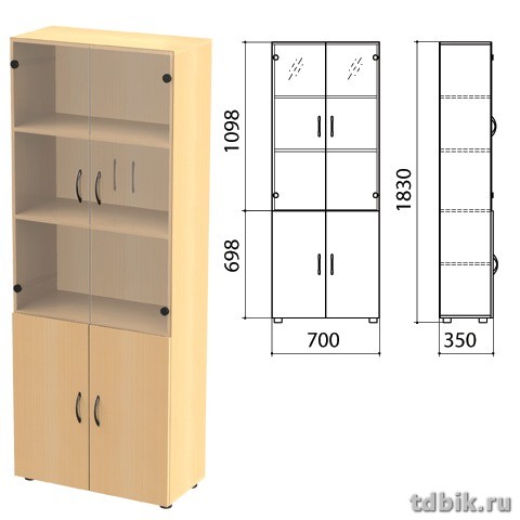 Шкаф для бумаг "Канц" закрытый со стеклом, 4 двери (700*350*1830 мм), цвет бук