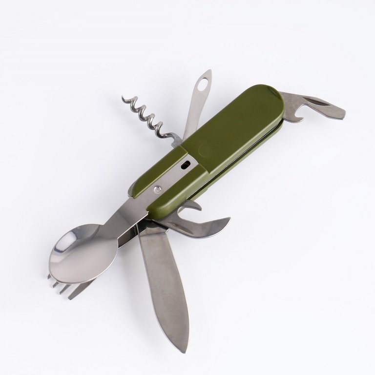 Набор туристический "Лесник" 7 в 1 складной (нож, вилка, ложка, штопор, открывашка, отвертка)