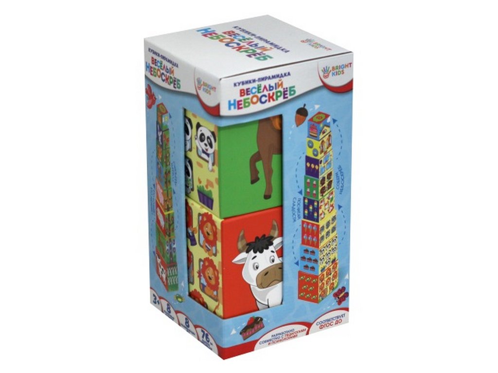 Игра развивающая Кубики-пирамидка "ВЕСЕЛЫЙ НЕБОСКРЕБ" BRIGHT KIDS