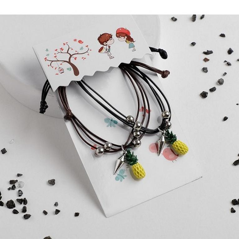 Браслеты "Неразлучники" ананасы, цвет чёрно-коричневый, L=12,5 см