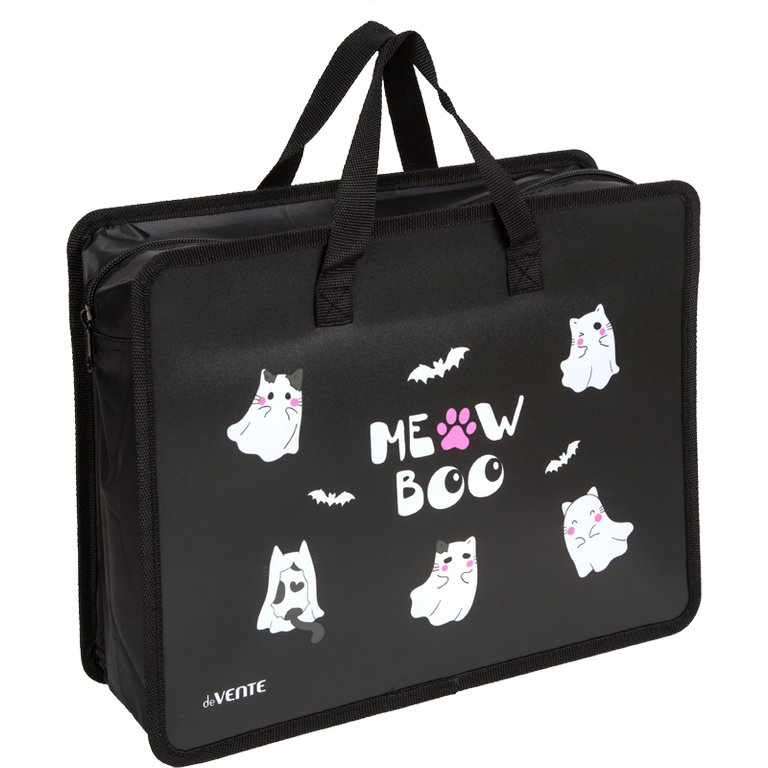 Папка для тетрадей, ИЗО и технологии на молнии с ручками A4 (34x26x10см) "Ghost Meow" с расширем