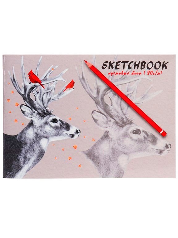 Скетчбук 148*210 мм, 40л. на скрепке "ОЛЕНЬ И ПТИЧКИ"