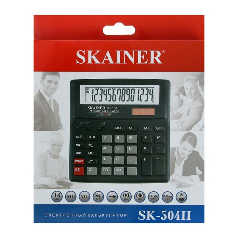 Калькулятор наст. Skainer SK-504II (14 разр., 2 питания, 156x157x33мм)(SDC-640)