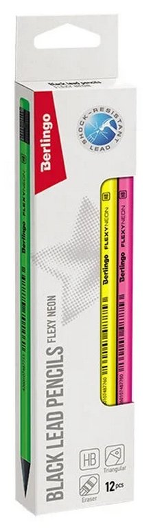 Карандаш ч/г HB Berlingo "Flexy Neon" с ластиком (ассорти)