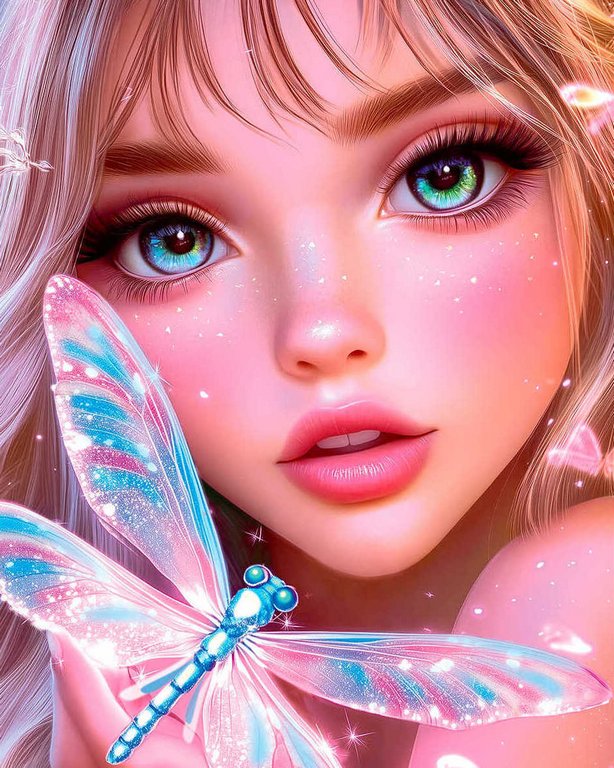 Алмазная мозаика 20*25см "Девушка и стрекоза" Феникс+