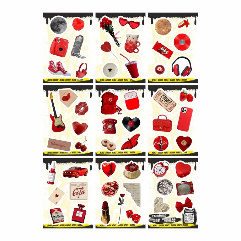 Набор наклеек  9 листов "Красный бархат" (55 шт) Nalepking