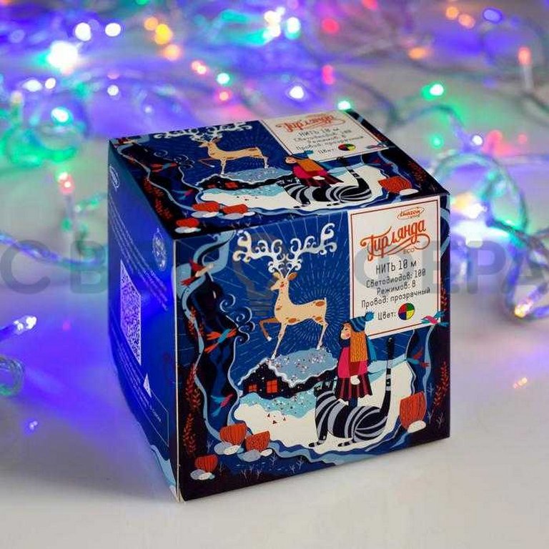 Гирлянда комнатная Нить 10м, 100 цветных ламп, 8 реж., прозрачный провод (от -10 до +35 °С)