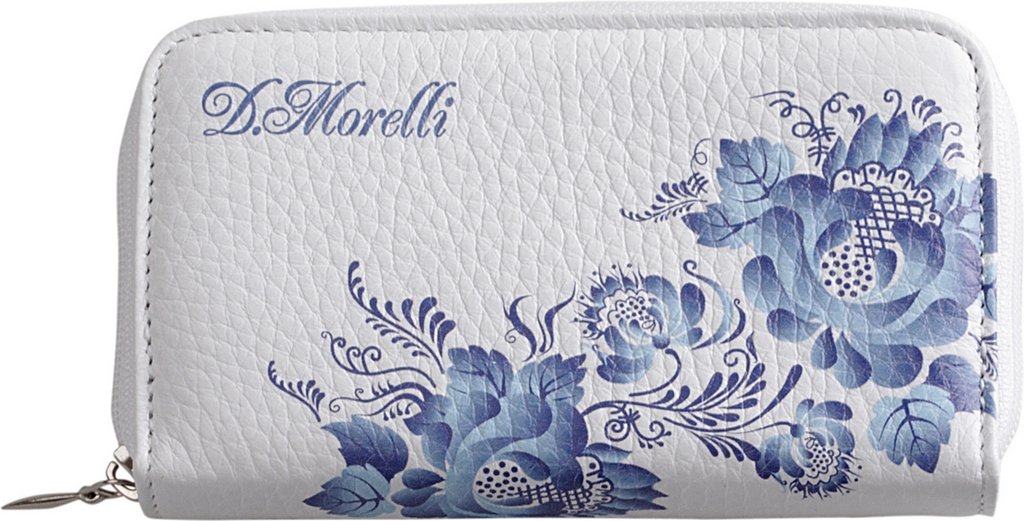 Футляр для ключей  D.Morelli "Гжель" из нат.кожи, на молнии