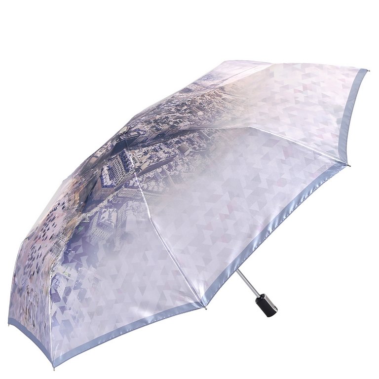 Зонт женский автомат Fabretti, облегченный, 3 сложения, сатин, голубой