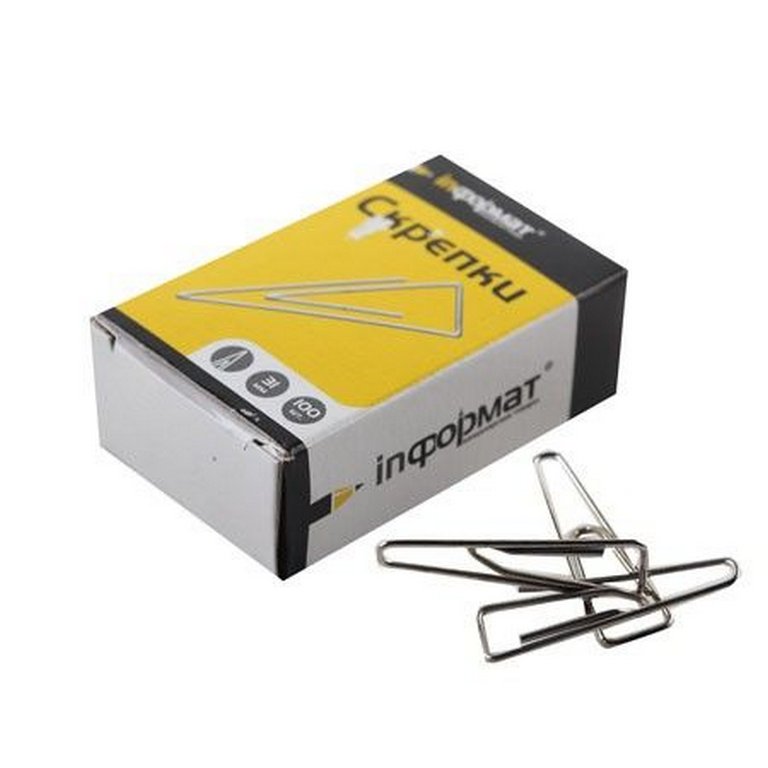 Скрепки 31 мм 100 шт/уп никелированные треугольные с загнутым краем