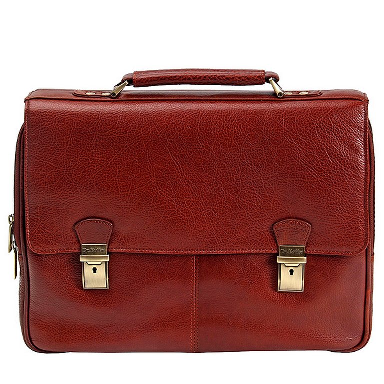 Портфель Dr.Koffer 31*42*12см, нат. кожа, коньяк