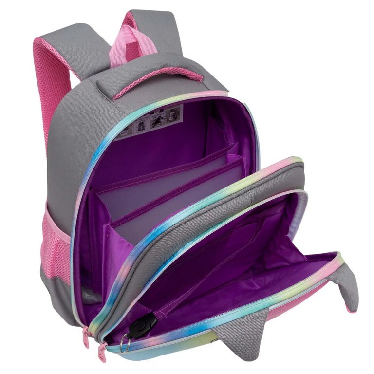 Рюкзак каркасный для девочки Grizzly 28*36*20 см., серый