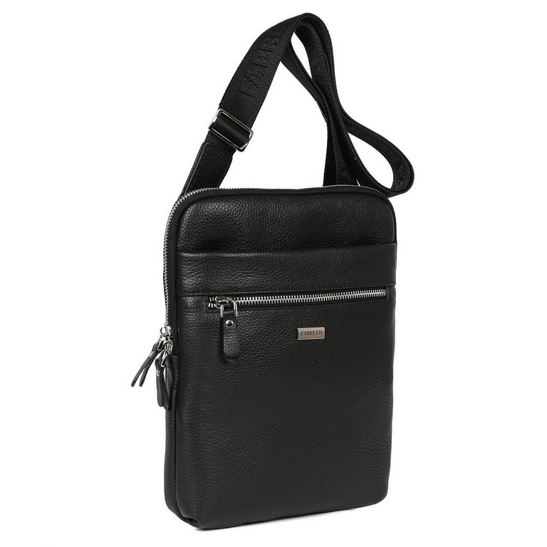 Сумка мужская FABRETTI 23*29*3, нат. кожа, черный