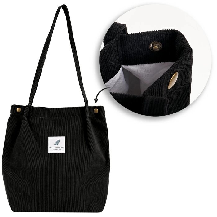 Сумка-шоппер Darvish "Холщовая" (на кнопке) черная 34х38х11 см