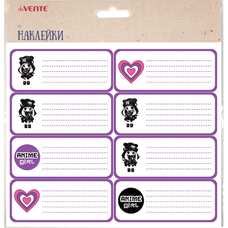 Наклейка для подписи тетрадей "Anime Gir"deVENTE, 8 шт/уп