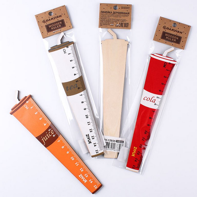 Линейка 15 см. деревянная "Стаканчик"