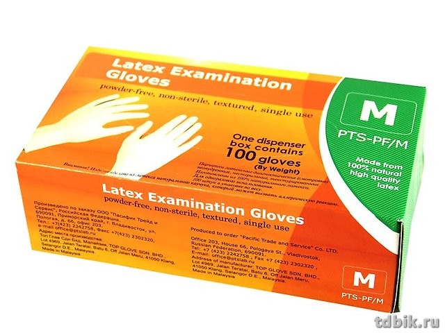 Перчатки латексные (текстурированные, нестерильные, неопудренные), размер "M"