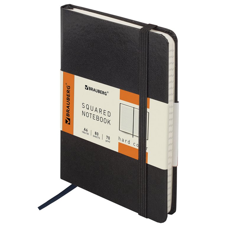 Блокнот А5  96л., 148*210 мм, обложка на резинке BRAUBERG "Metropolis" черный, балакрон