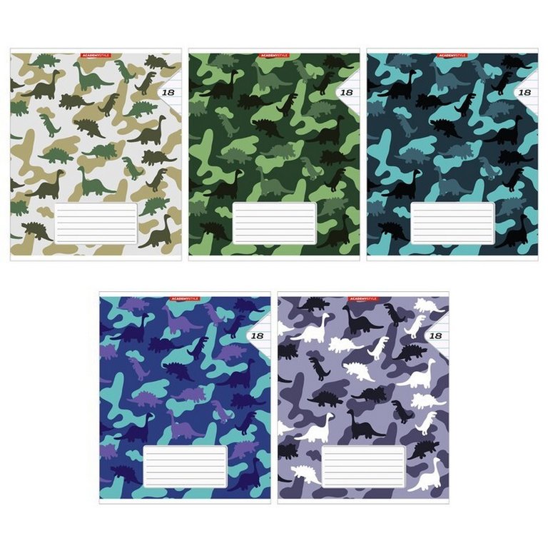 Тетрадь 18 лист лин. А5 "Динозаврики" 5 видов