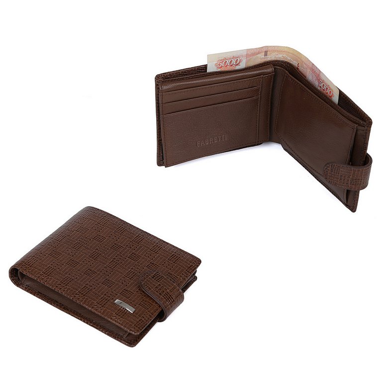 Портмоне FABRETTI мужское, нат.кожа, 13,5*10*3,5см, коричневый