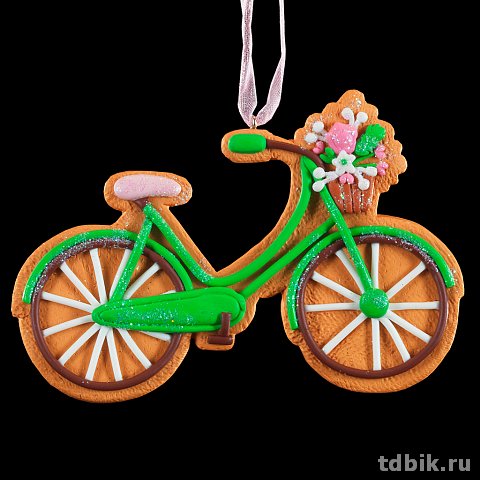 Украшение елочное из глины "Пряничный велосипед"  11 см