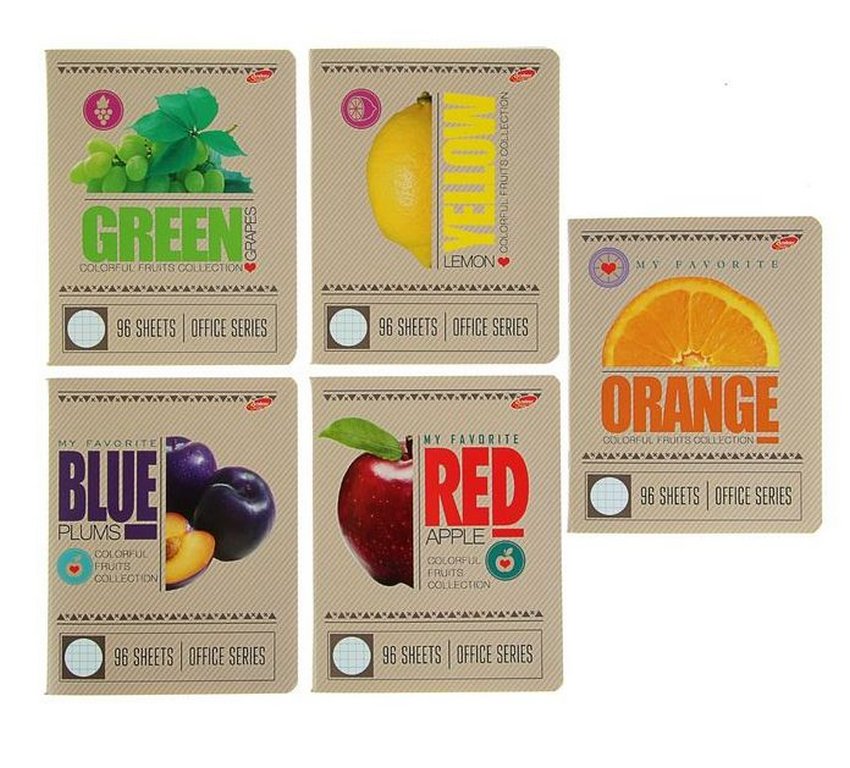 Тетрадь 96 лист кл. А5 на скрепке "Фрукты"