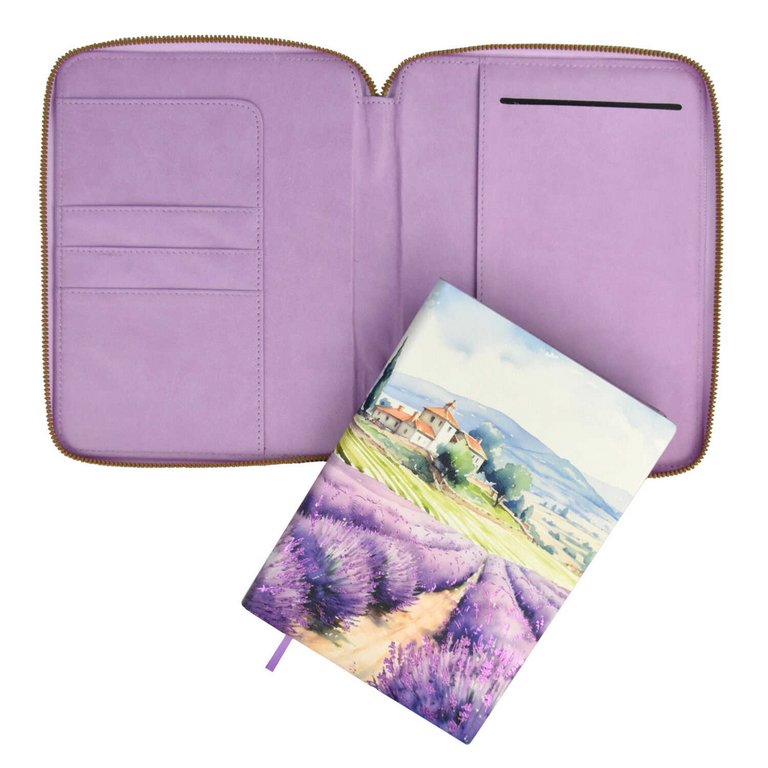 Ежедневник-органайзер без дат А5+ 120л. Escalada "Наппа Лавандовое поле" кожзам тв. обл. на молнии