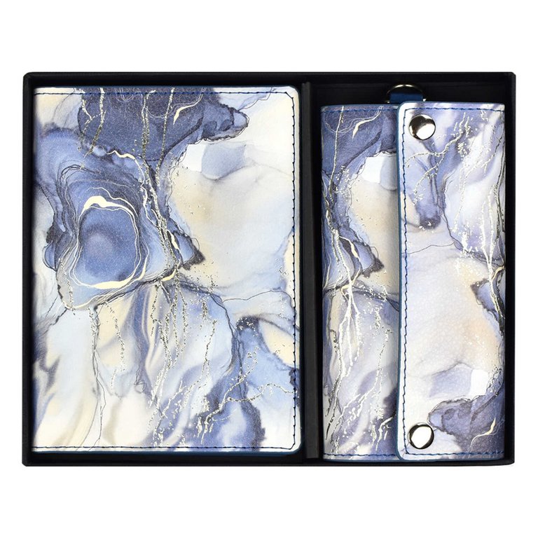 Набор подарочный Escalada Обложка для паспорта+ключница НАППА СИНИЙ МРАМОР