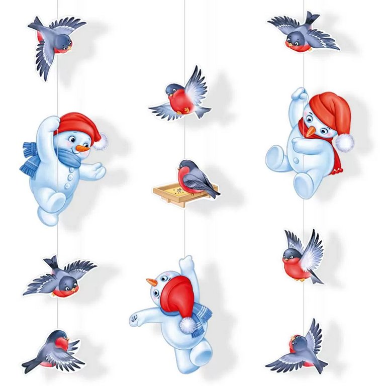 Гирлянда на нитках  НГ  "Веселые снеговички и снегири"