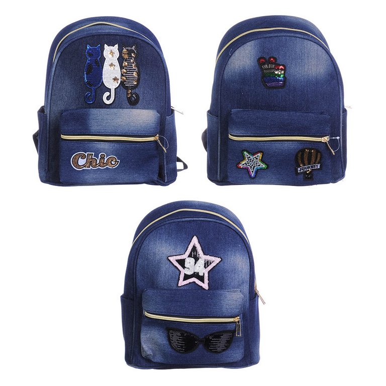 Рюкзак молодежный женский 31*24*10см джинсовая ткань с аппликацией